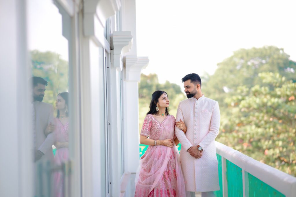 Pre wedding photoshoot of couple looking at each other