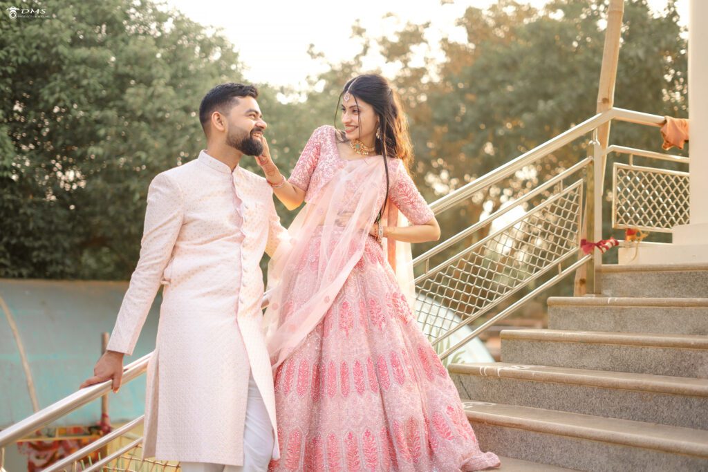 engagement couple doing fun together in stairs in bhubaneswar