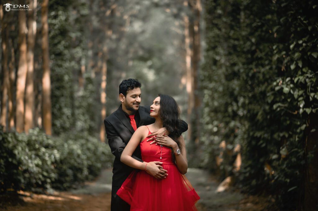 couple looking at each other in for their pre wedding photography