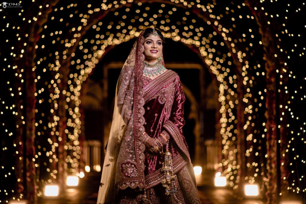 a bhubaneswar wedding bride photography standing in a beautiful gown